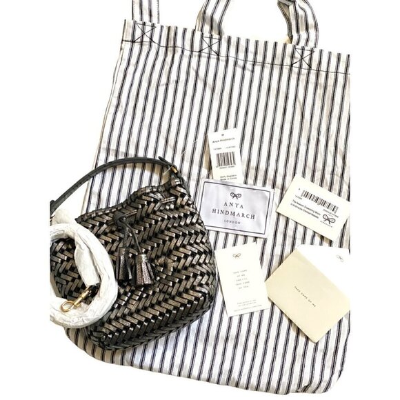 Anya Hindmarch Handbags - Anya Hindmarch Neeson Drawstring Micro Bag Leather Anthracite Bucket Crossbody
